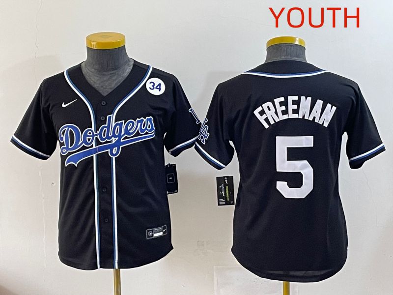 Youth 2025 Los Angeles Dodgers 5 Freeman Black Three generations Fashion Nike MLB Jersey style 10